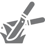 Gray gardening tools illustration on dark backdrop